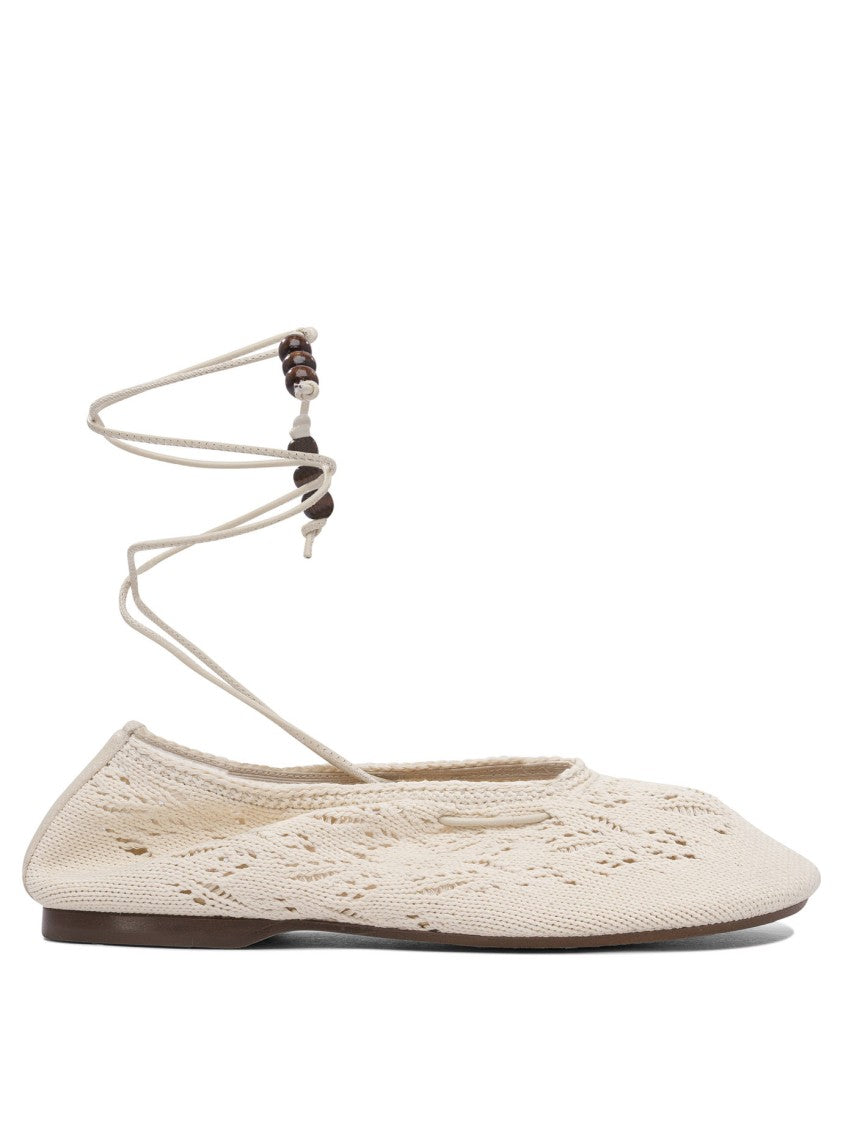 Alohas Intricate Knit Ballerinas With Wrap-Around Ankle Straps