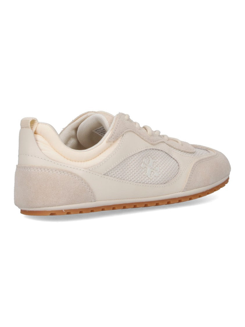 Tory Burch Field T-Monogram Cream Suede Mesh Sneakers