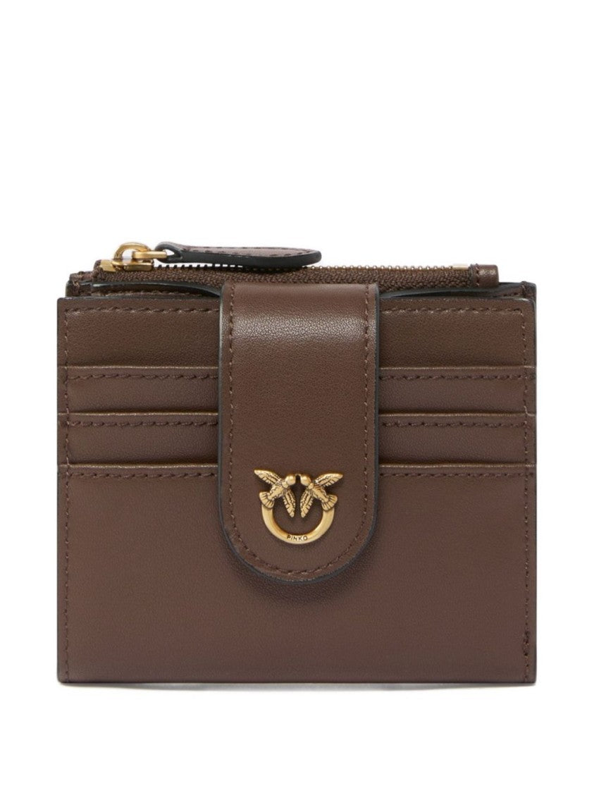 Pinko Compact Calf Leather Wallet With Gold-Tone Emblem