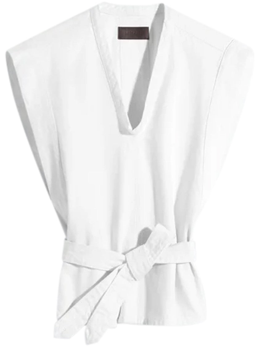 Lemaire Sleeveless Chasuble-Style White Leather Top With Matching Belt