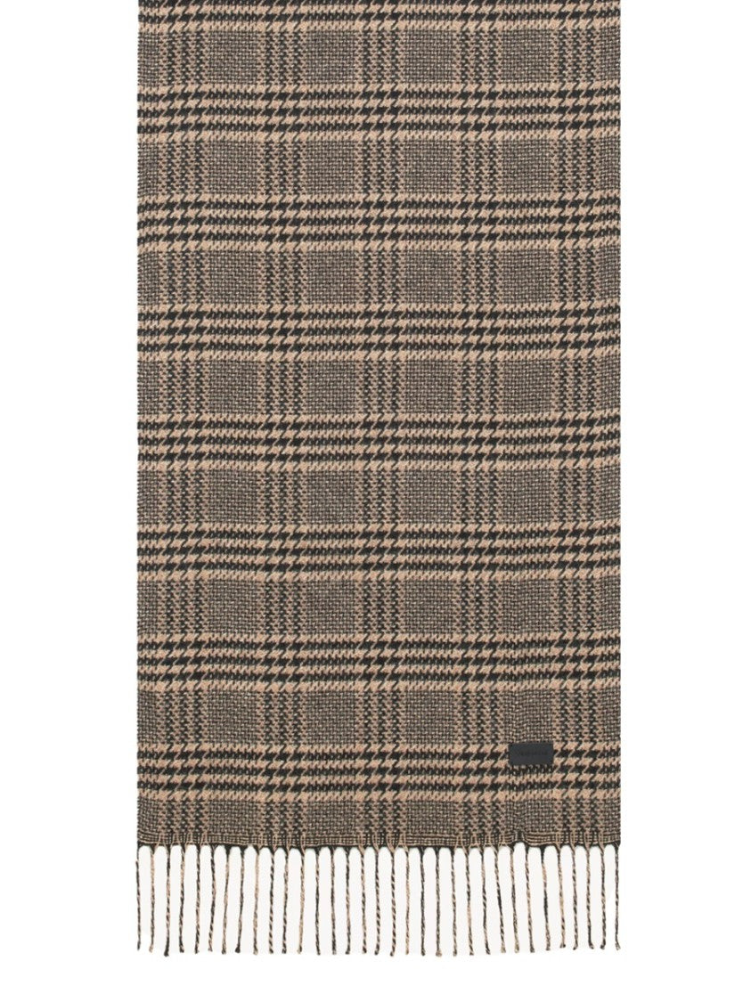 Saint Laurent Checkered Neutral Scarf In Silk And Cashmere Blend