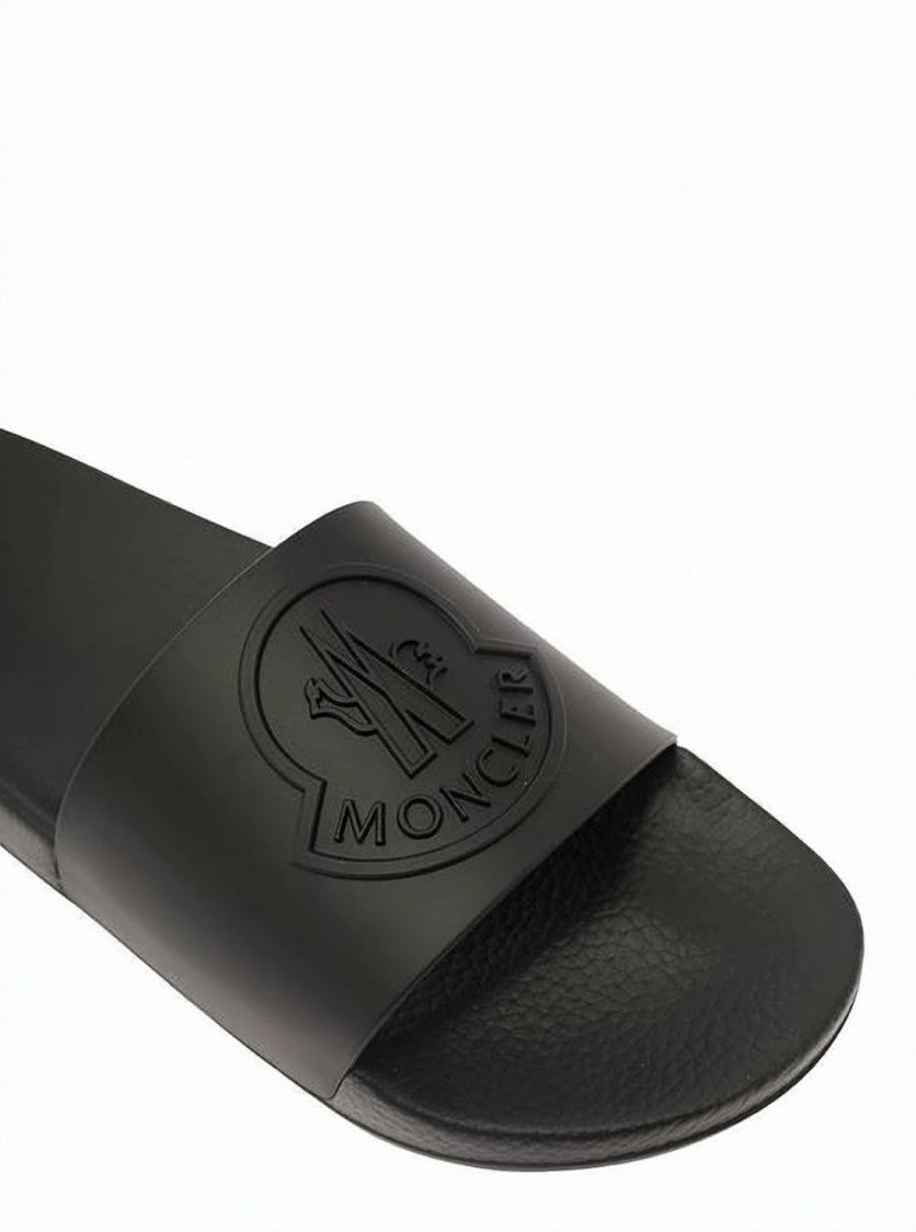 Moncler Black Rubber Slide Sandal With Raised Emblem Detail
