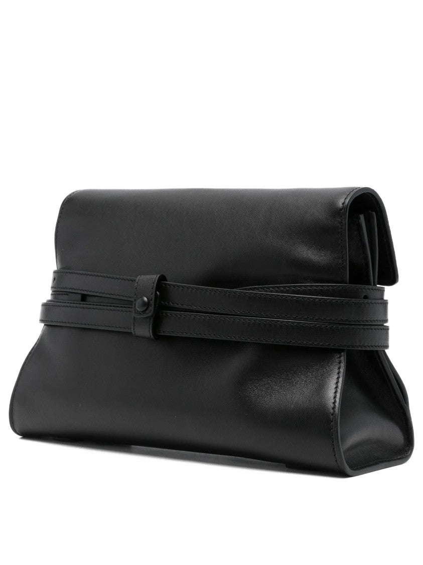 Moschino Fold-Over Nappa Leather Shoulder Bag With Gold
