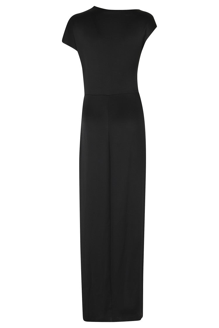 Federica Tosi Black Draped Back Vent Satin Maxi Dress