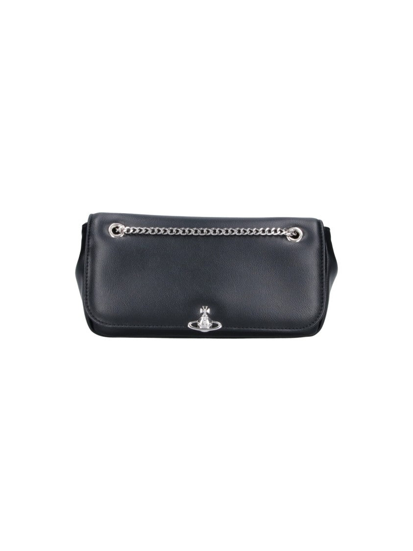 Vivienne Westwood Black Chain Fabric Shoulder Bag