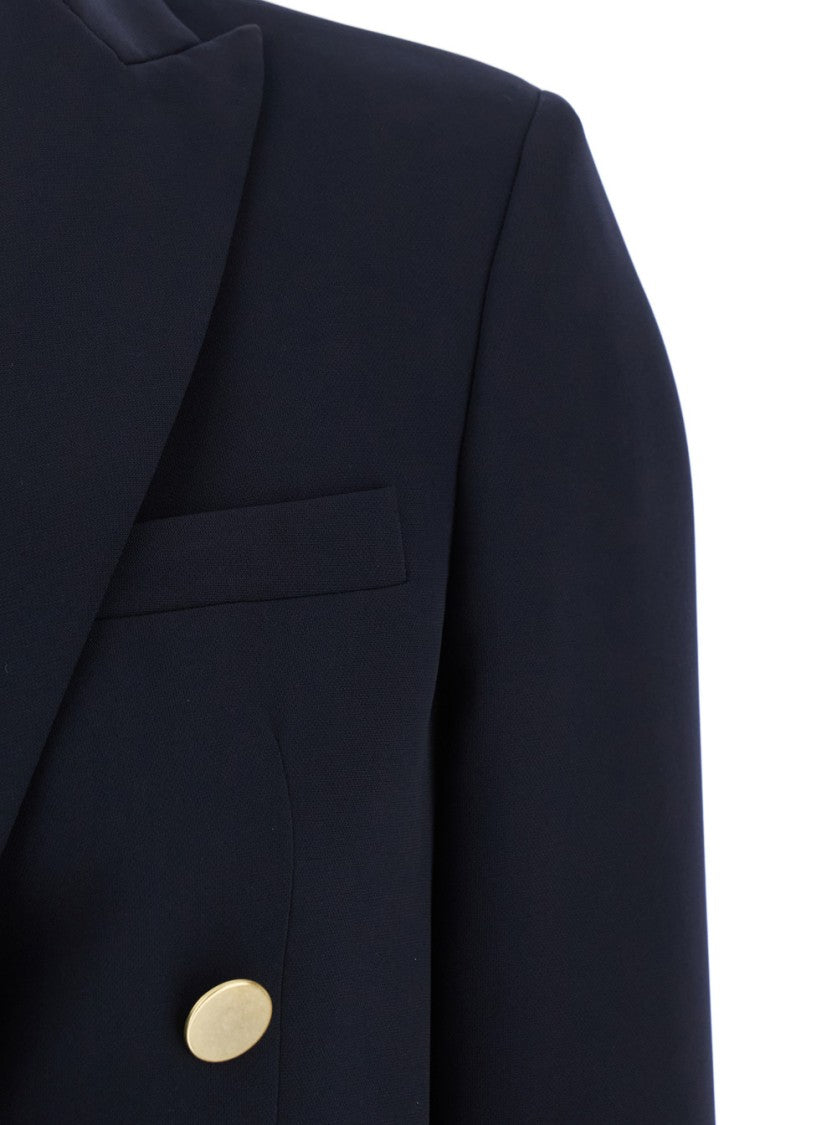 Plain Blue Double-Breasted Jacket