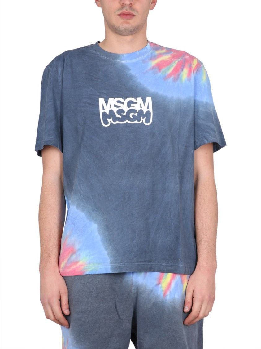 Msgm Tie-Dye T-Shirt With Bold Logo