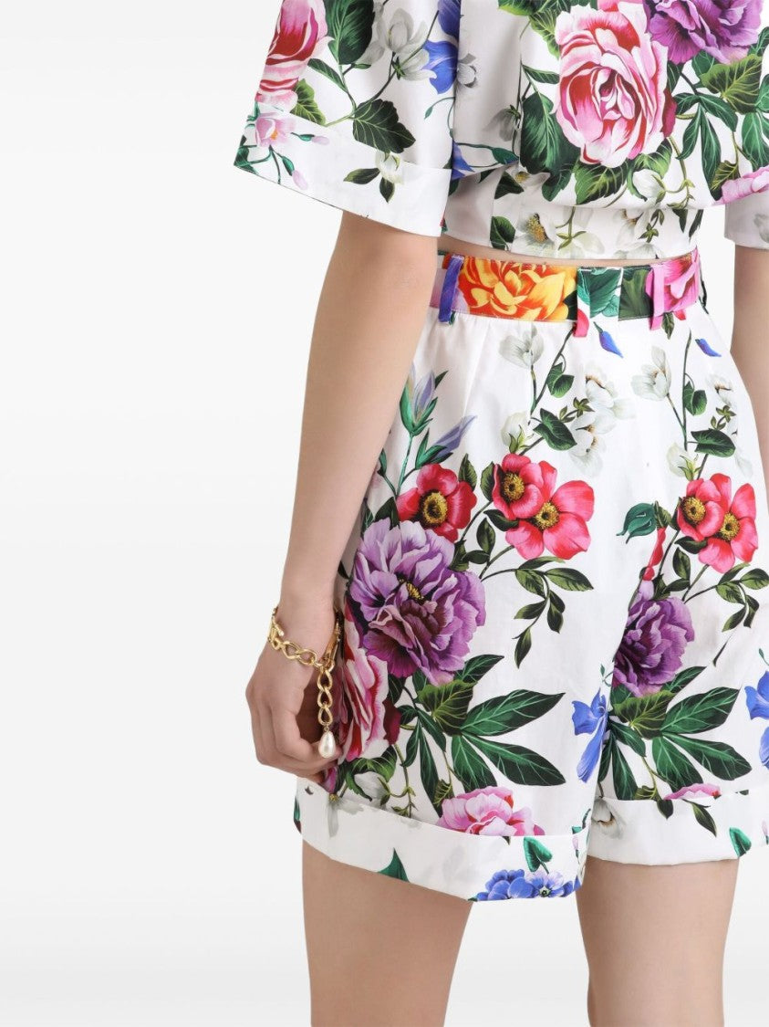 Dolce & Gabbana Floral Print Shorts With High Waist And Tailored Hem
