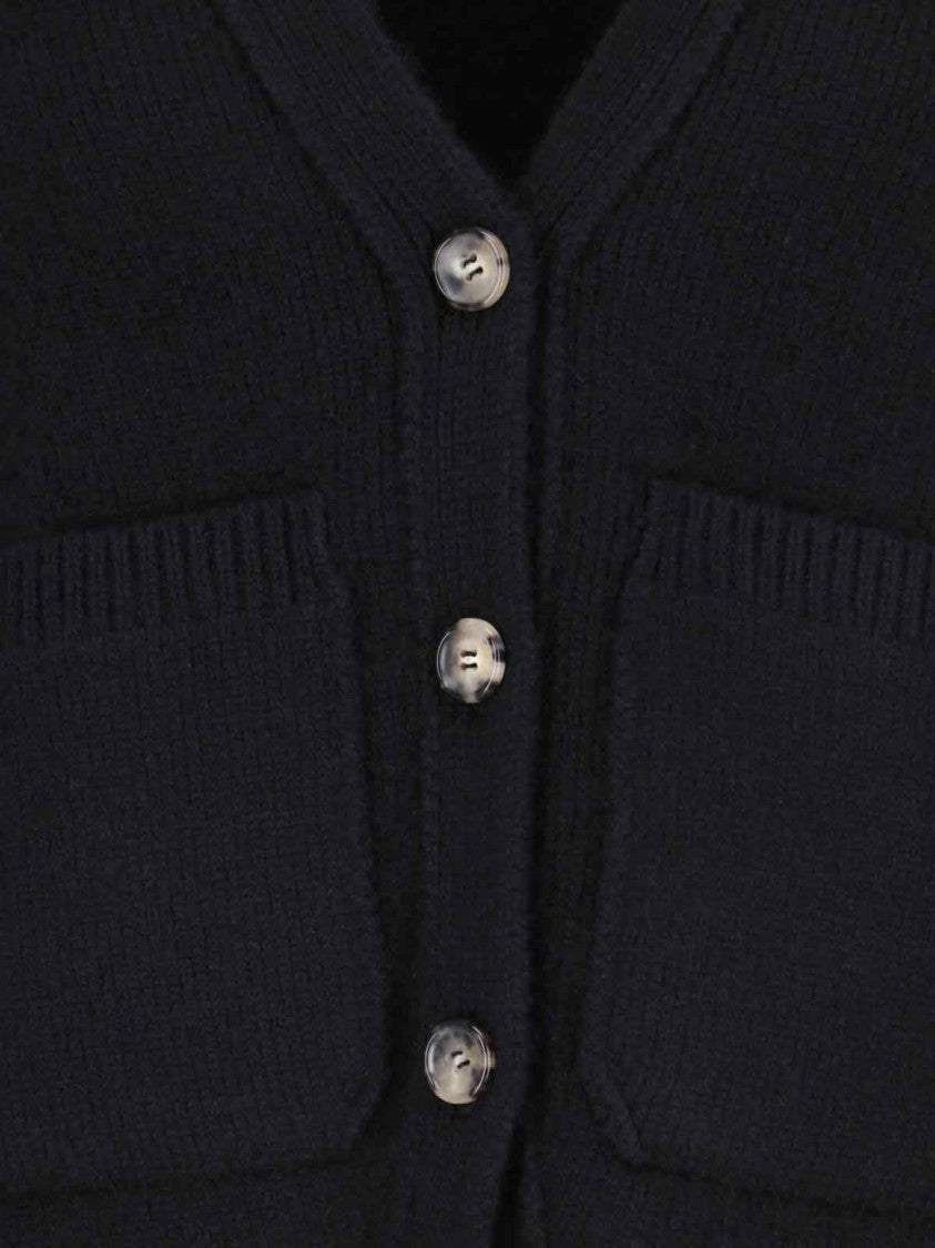 Khaite Relaxed Black Knit Sweater With Deep V-Neckline