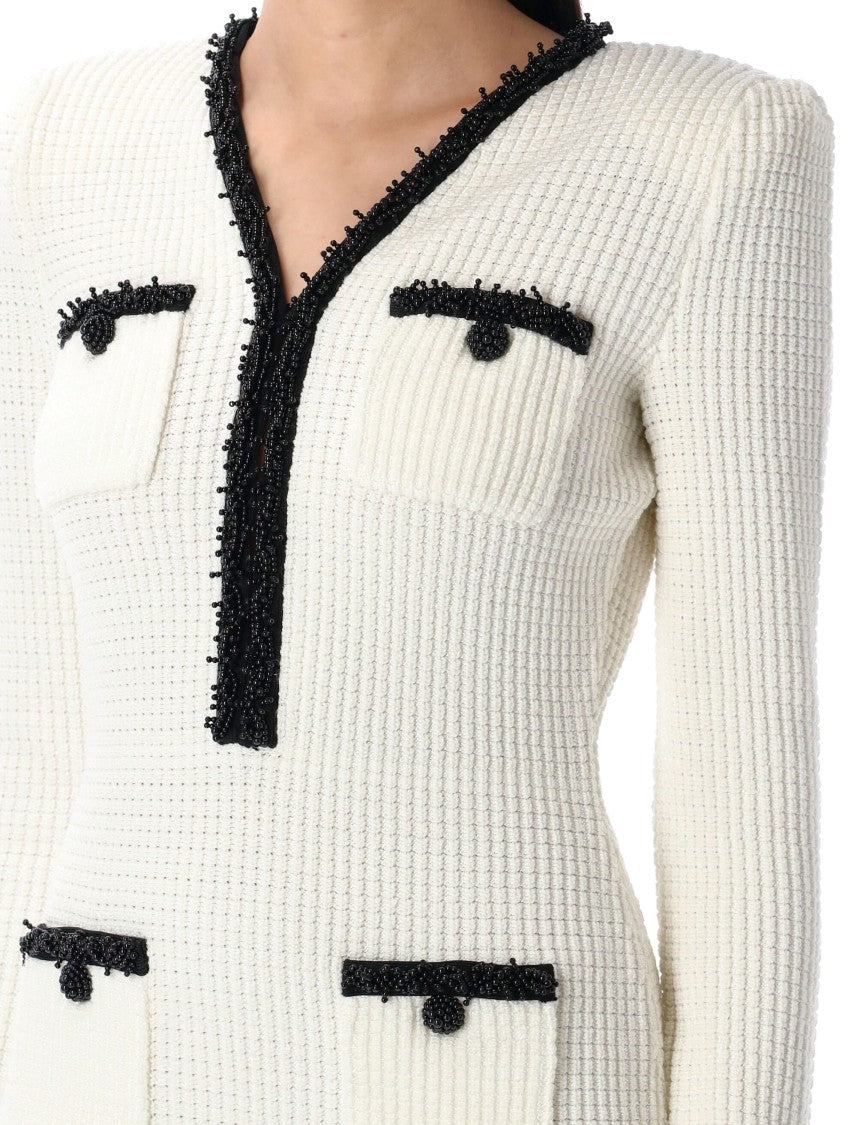 Self-Portrait Pearl Trim Knit Mini Dress