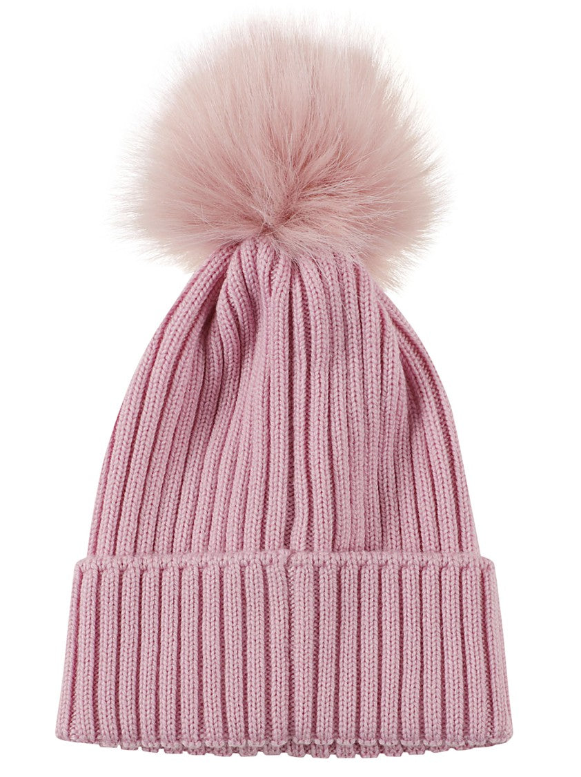 Moncler Kids Pom-Pom Ribbed Knit Beanie Hat