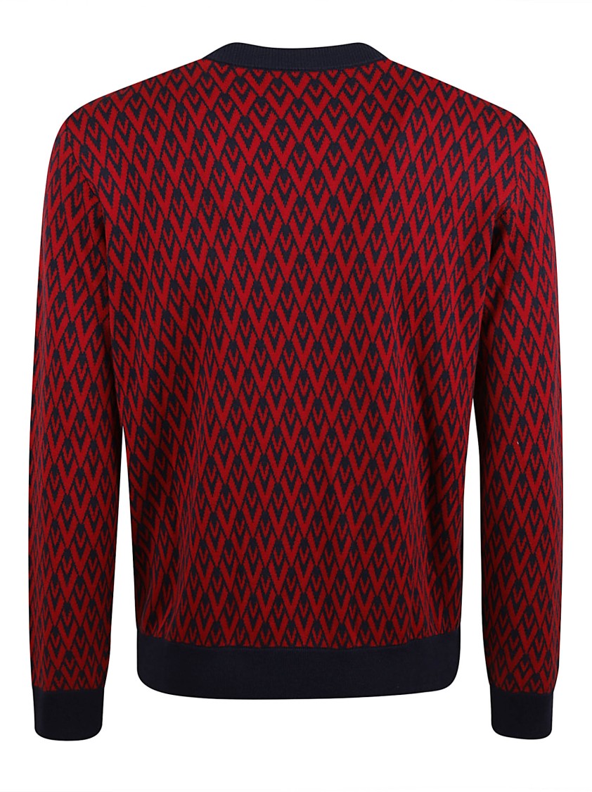 Valentino Garavani Red Geometric Pattern Crew Neck Sweater