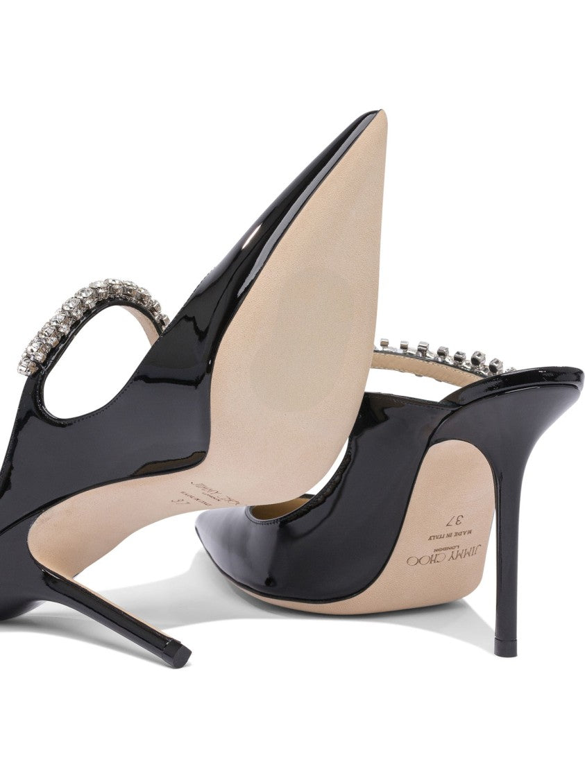 Jimmy Choo Black Calfskin Pumps With Crystal-Strap Detail