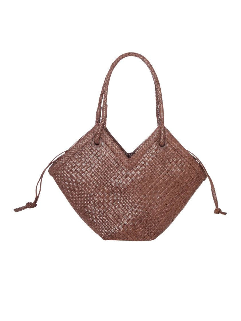 Ibeliv Chocolate Medium Trinity Woven Leather Shopping Bag