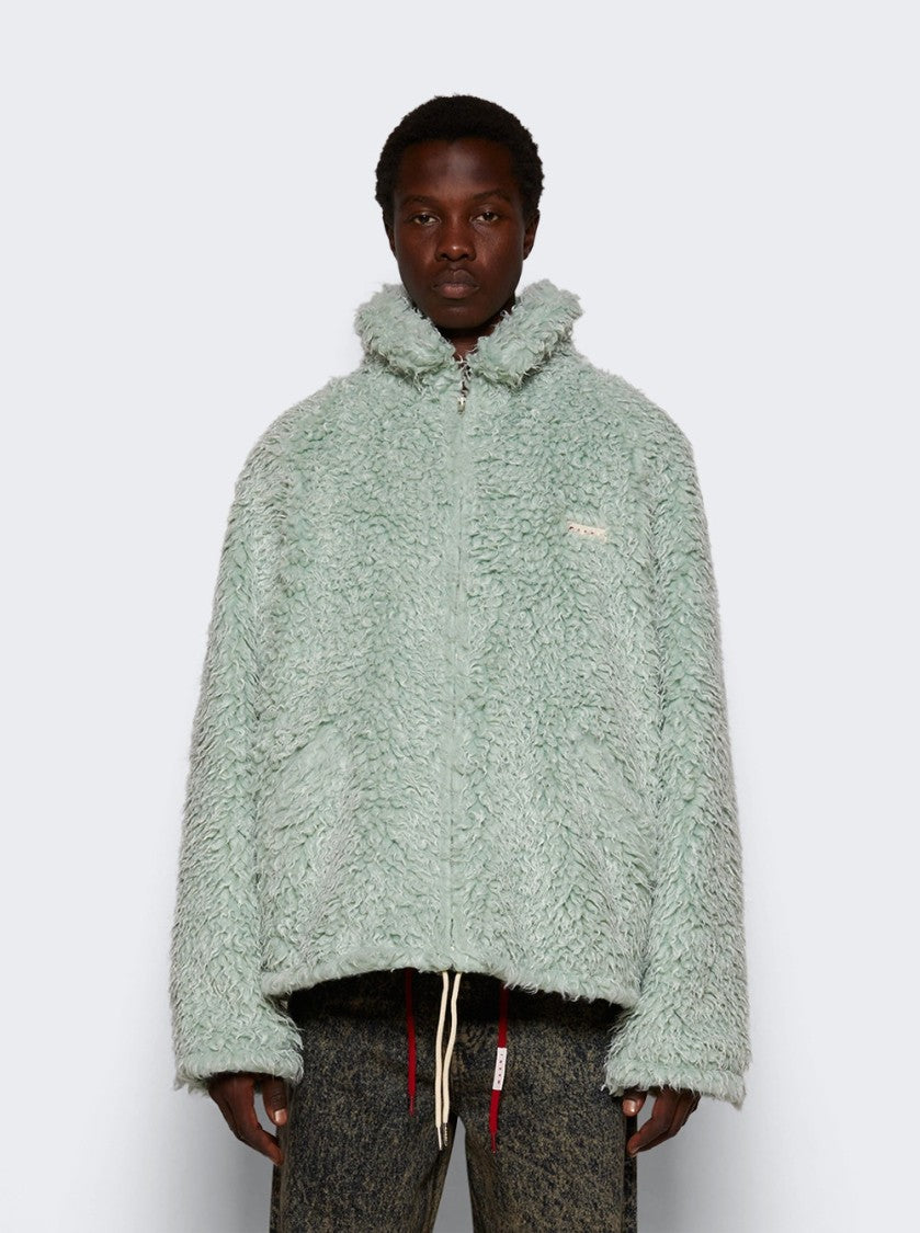 Marni Shaggy Jacket With Detachable Hood Linden Green