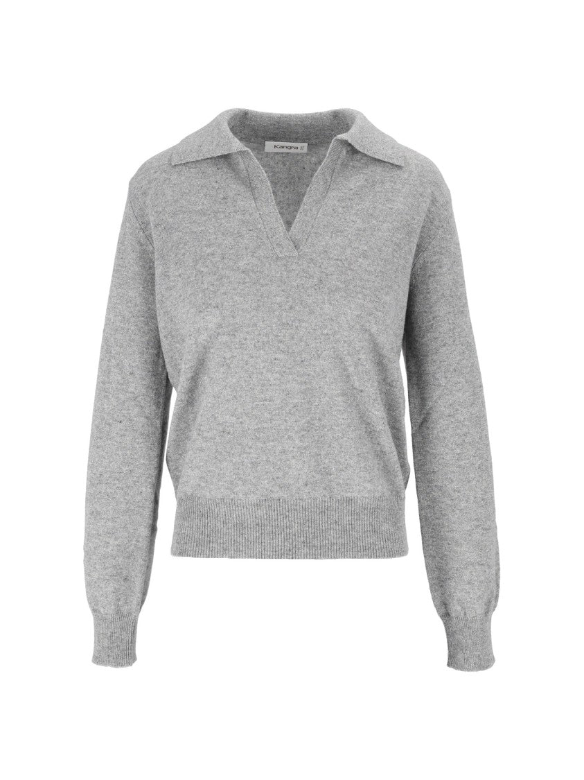 Kangra Cashmere Soft Knit Long-Sleeve Open Polo Shirt