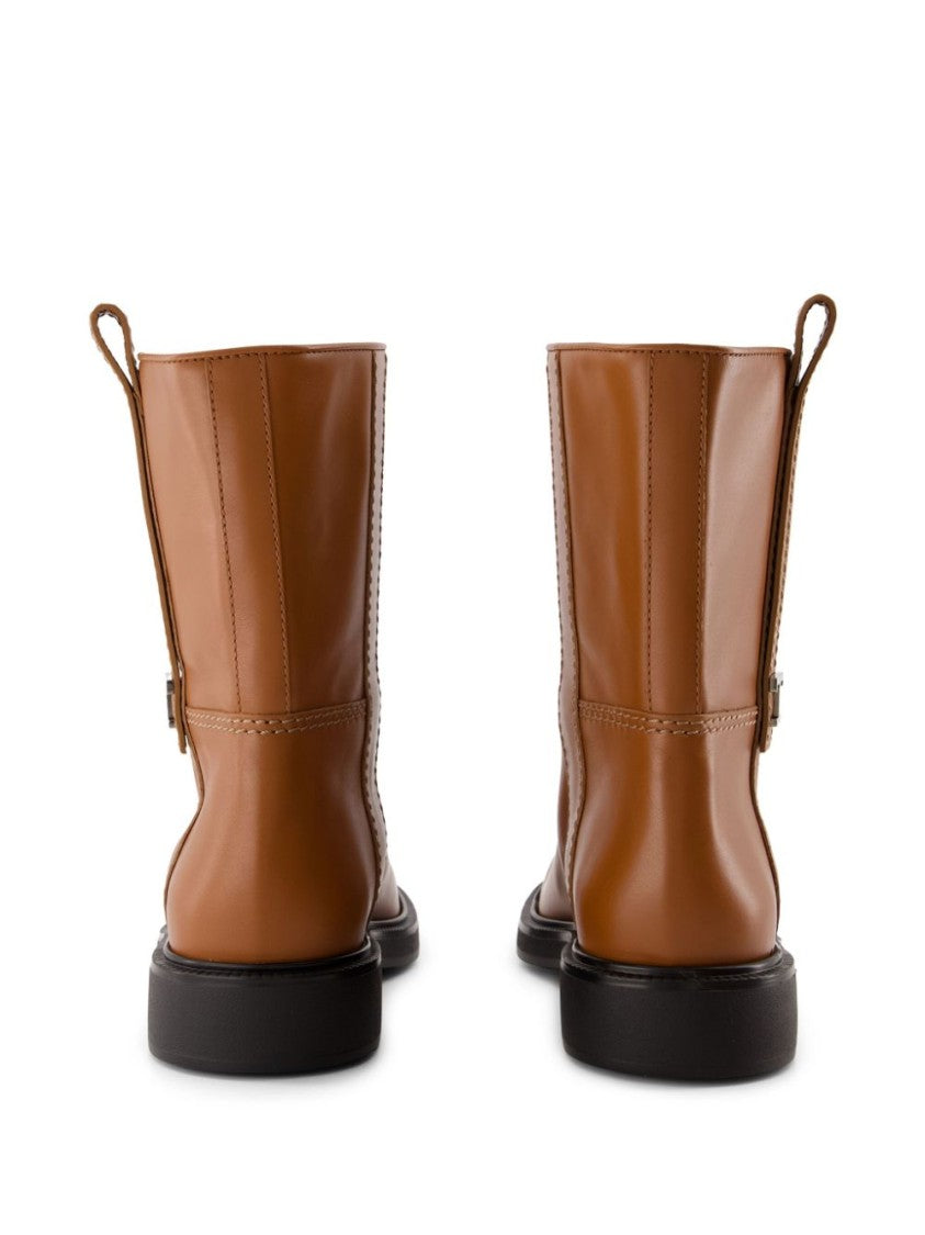 Tod's Polished Brown Ankle Boots With Leather Detailing