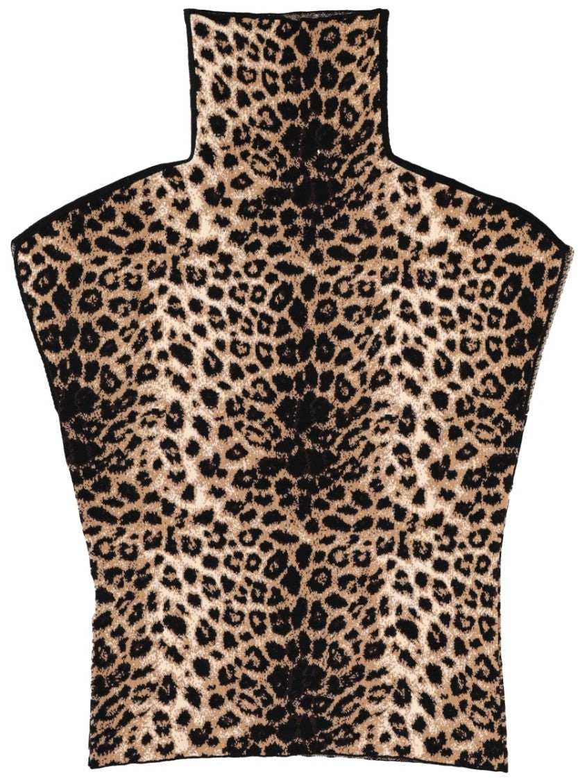 Circus Hotel Beige Leopard Turtleneck Knitted Tank Top