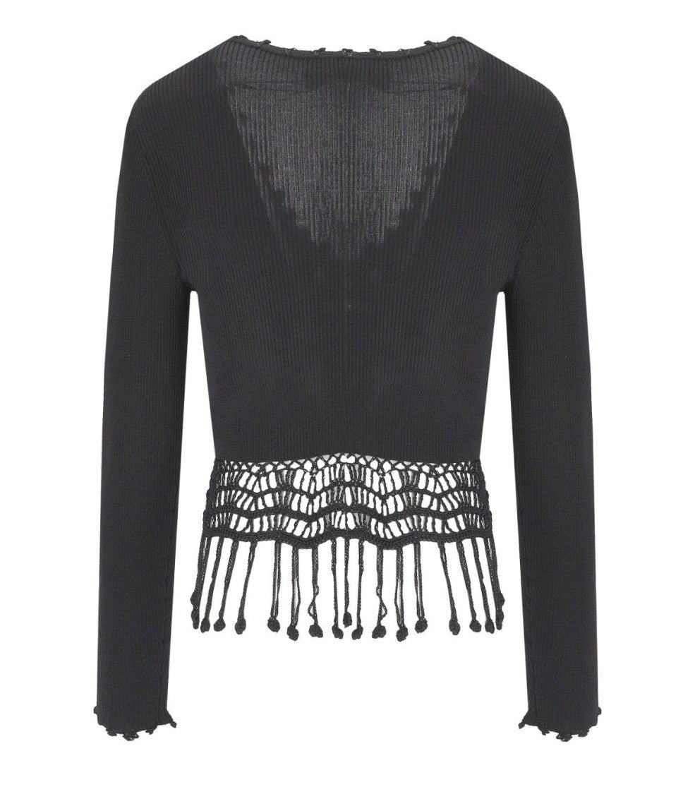 Ganni Black Crochet Cropped Cardigan