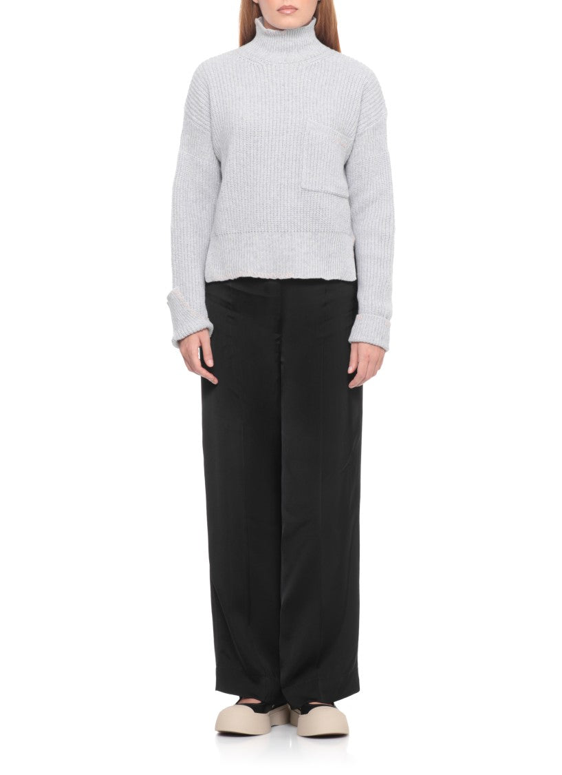 Marni High Neck Virgin Wool Sweater With Asymmetric Hem