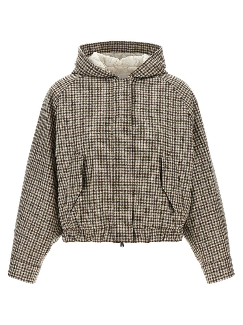 Brunello Cucinelli Shiny Zipper Pull' Check Jacket
