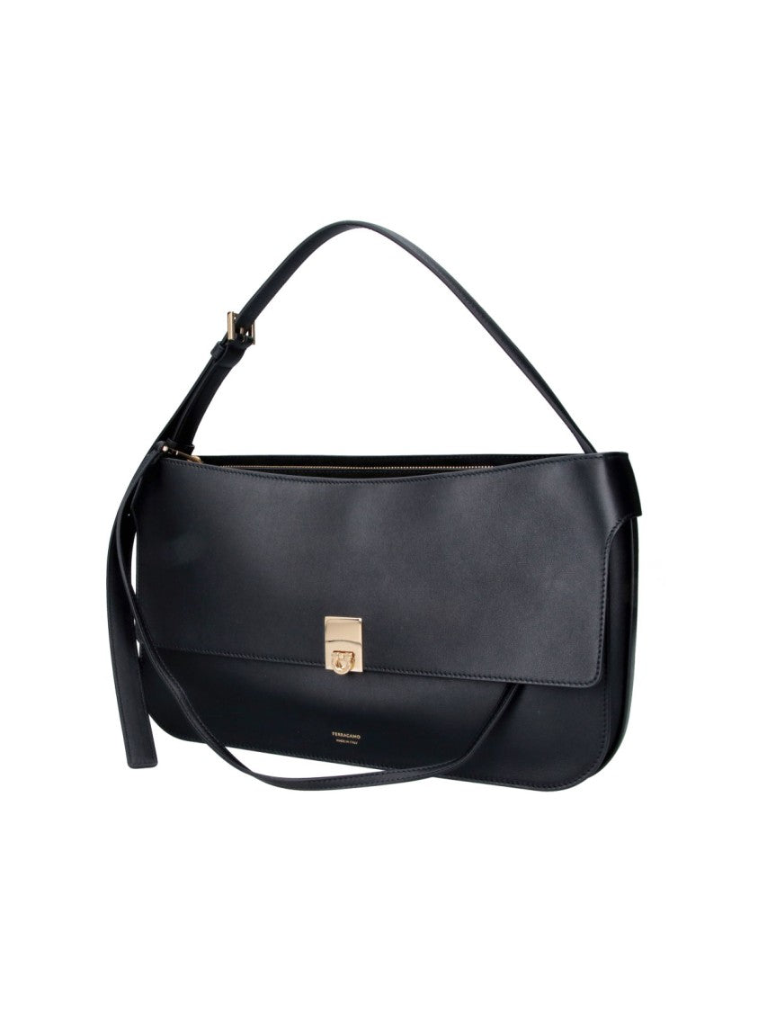Ferragamo Black Cara S Calf Leather Shoulder Bag