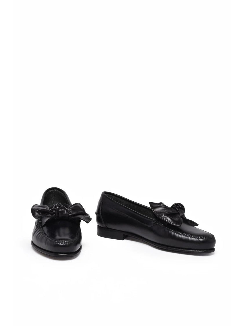 Hereu Black Prominent Bow Leather Loafers