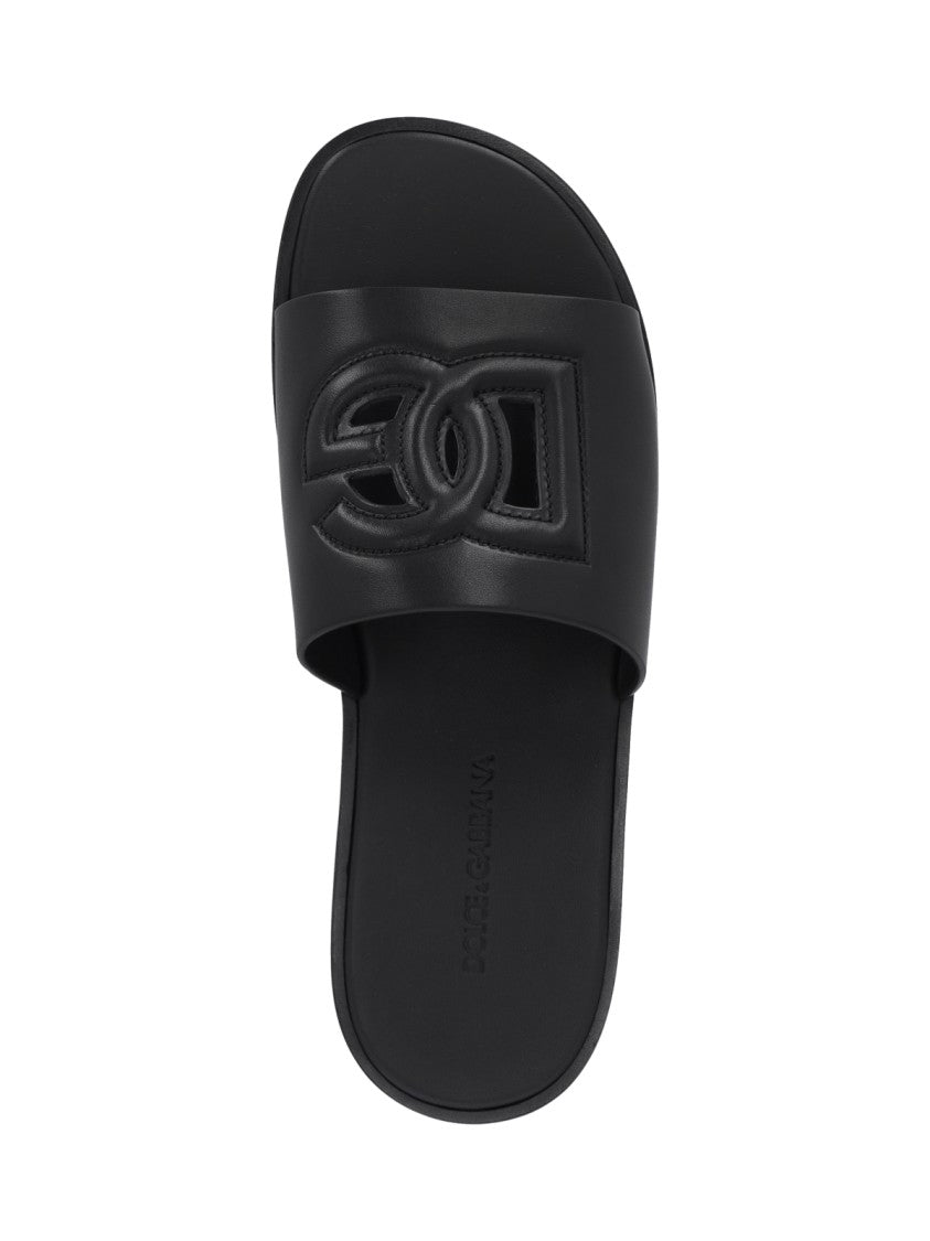 Dolce & Gabbana Logo Slide Sandals – Black