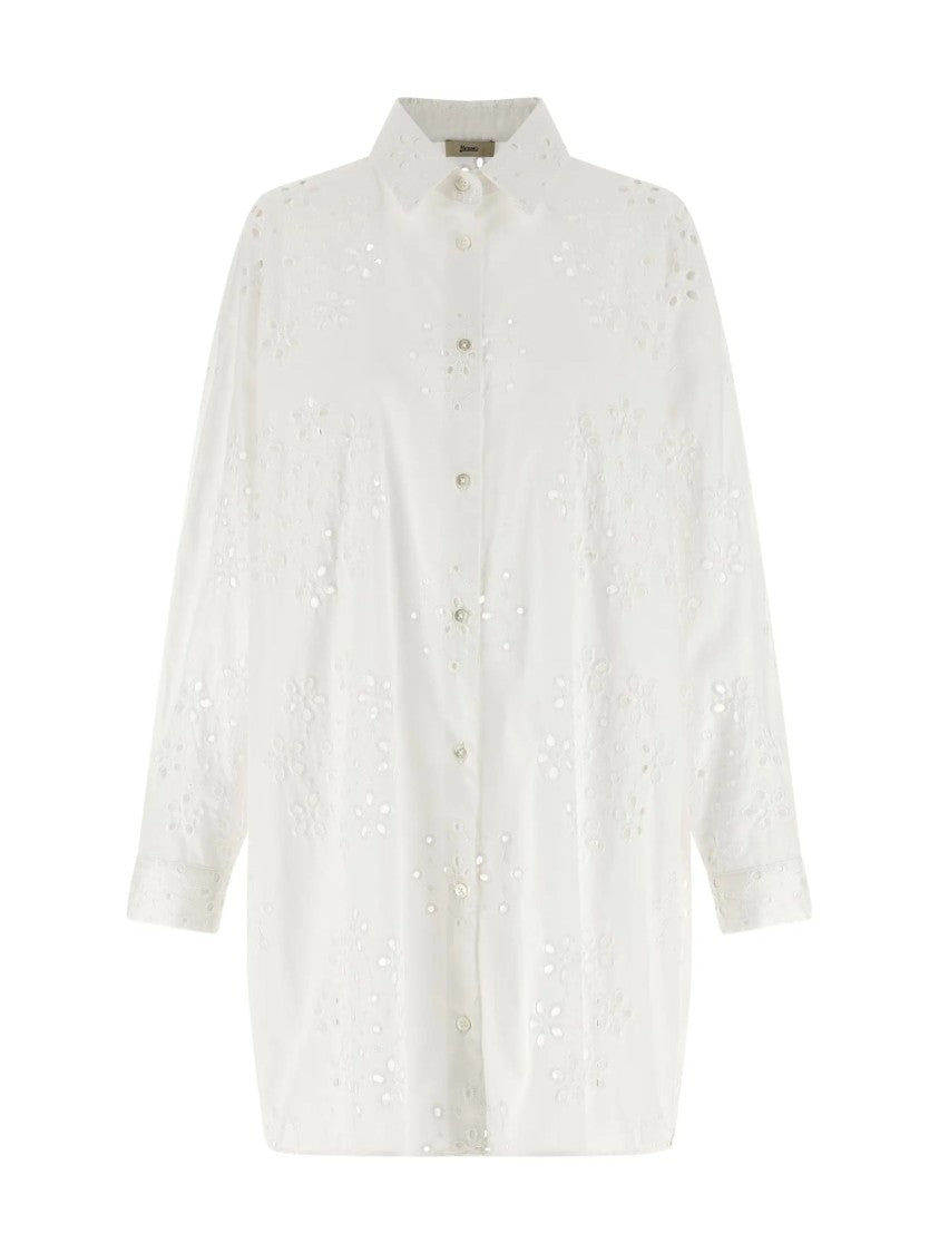 Herno White Raised Embroidery Cotton Shirt