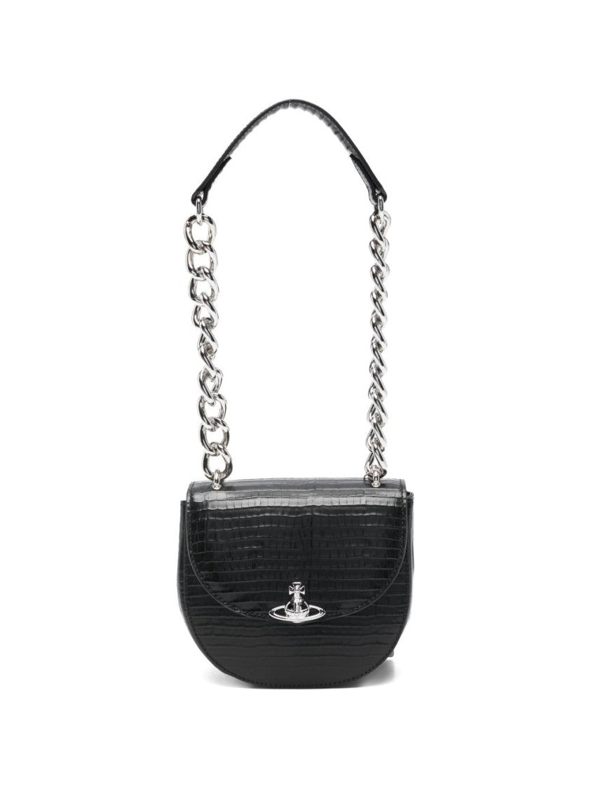 Vivienne Westwood Black Croc Embossed Orb Plaque Bag