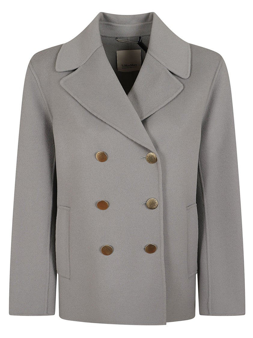 Max Mara Double-Breasted Short Peacoat With Gold Metal Buttons