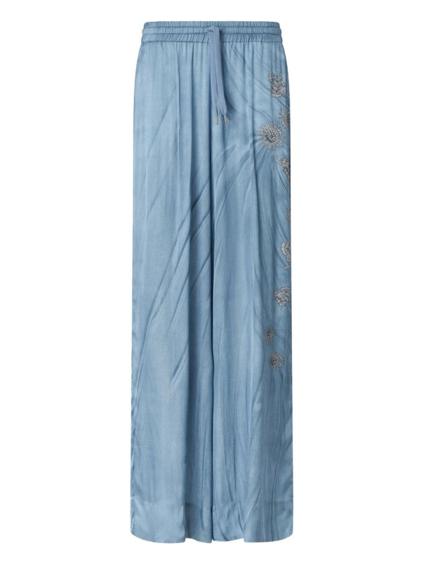 Pinko Wide-Leg Trousers With Floral Embroidery And Drawstring Waistband