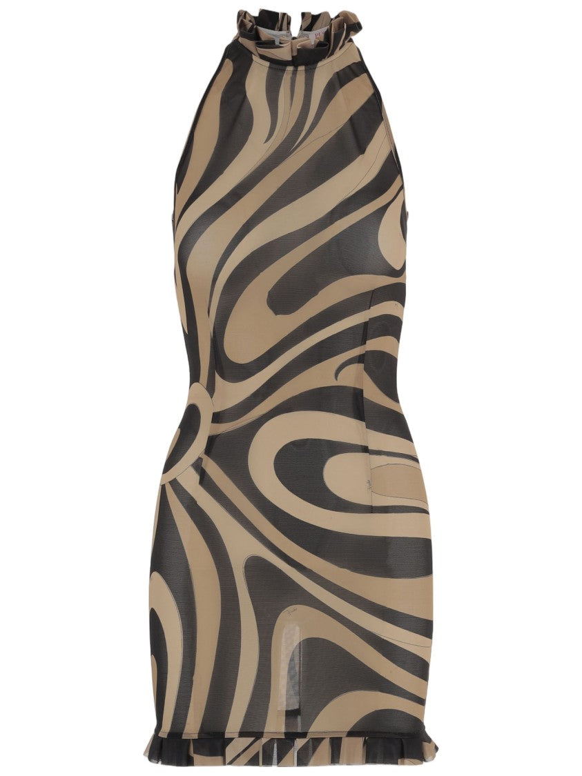 Emilio Pucci Marble-Print Dress With Ruffles