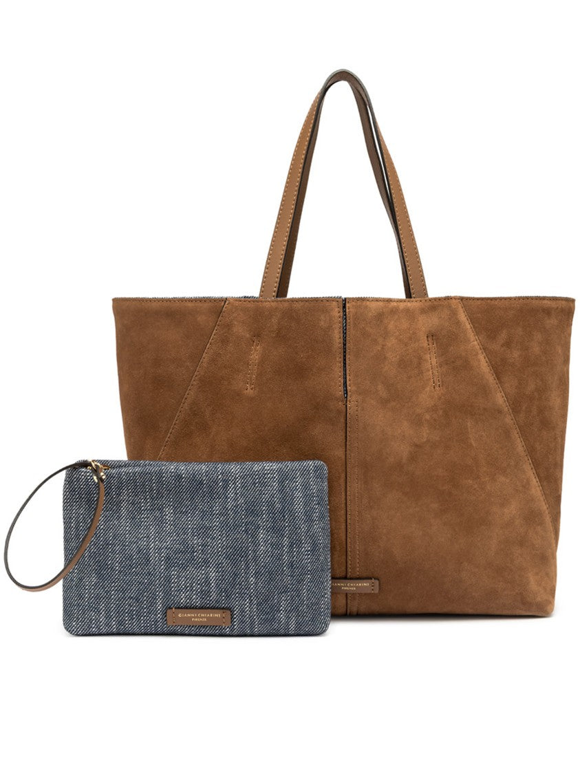 Gianni Chiarini Maya Warm Brown Suede Structured Tote