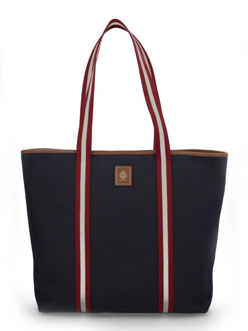 Bally Navy Eb Ribbon Striped Tote Bag