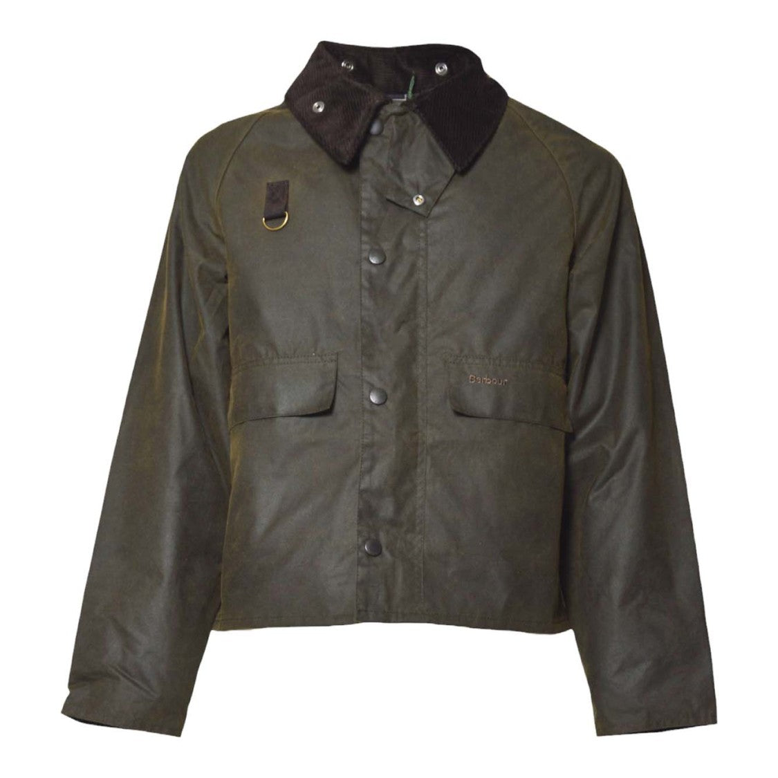Barbour Cropped Waxed Jacket With Corduroy Collar And Functional Details