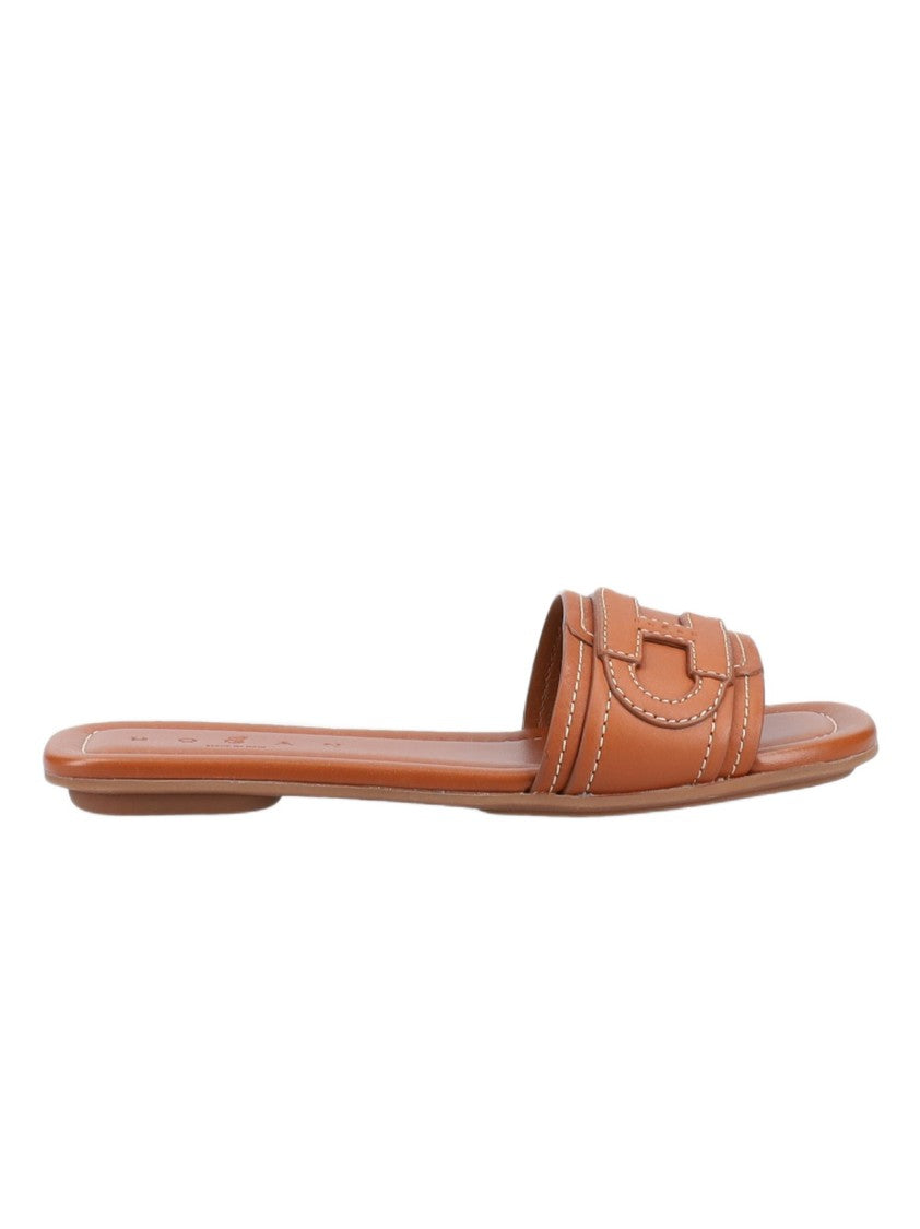 Hogan Smooth Suede Flat Sandals With Embossed Logo Detail