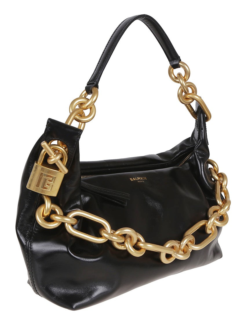 Balmain Soft Leather Handbag With Gold Chain