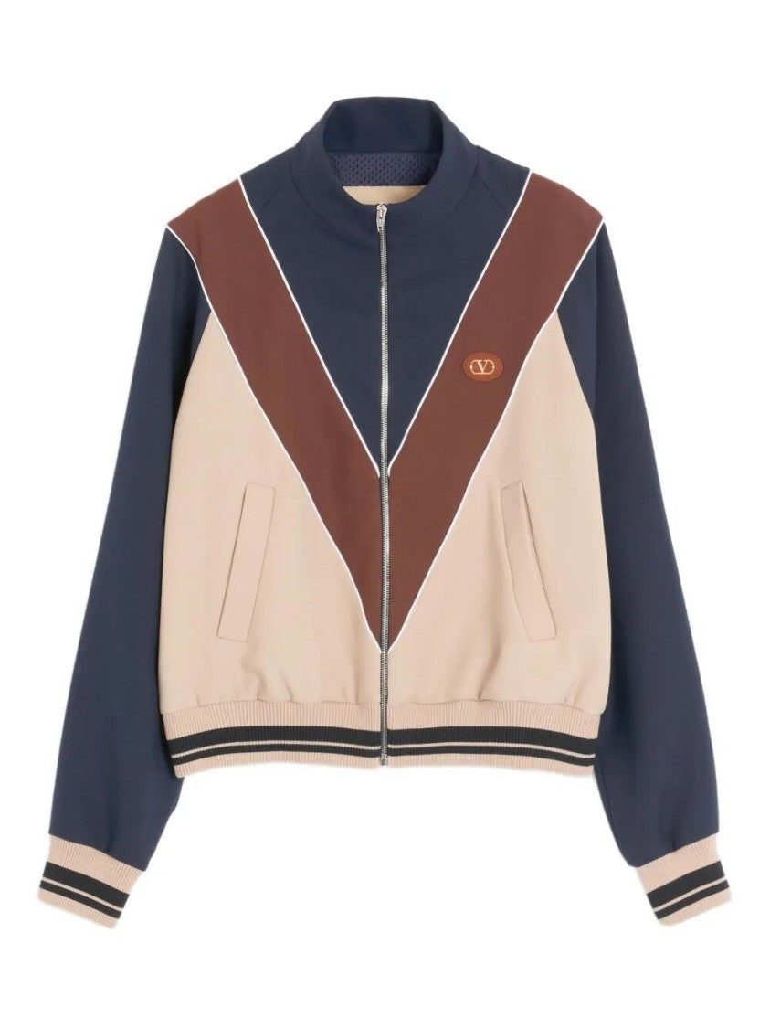Valentino Color Blocked V-Shape High Collar Sweatshirt