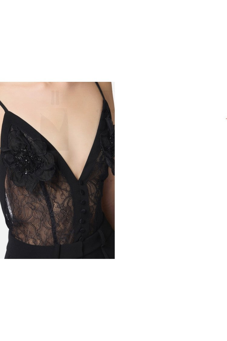 Elisabetta Franchi Lace Bodice Dress With Wide-Leg Trousers