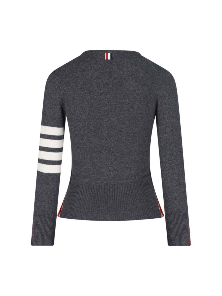 Thom Browne Grey Cashmere Cardigan With Iconic 4-Bar Stripes
