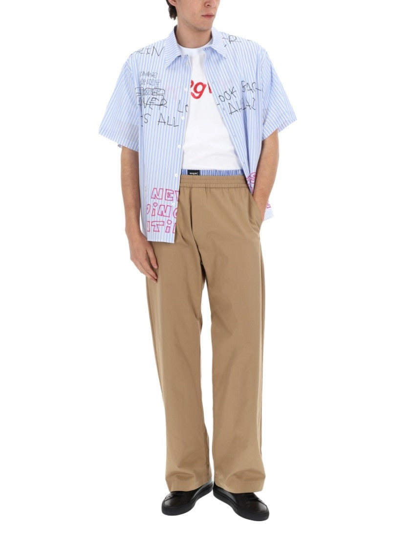 Msgm Double Elastic Cotton Straight-Leg Pants
