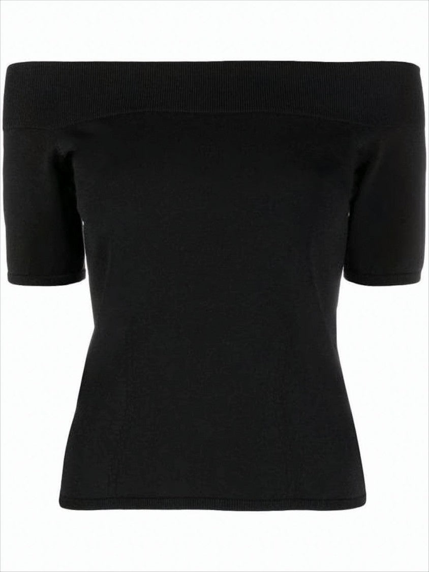 Alexander Mcqueen Off-The-Shoulder Cropped Top With Ribbed Neckline