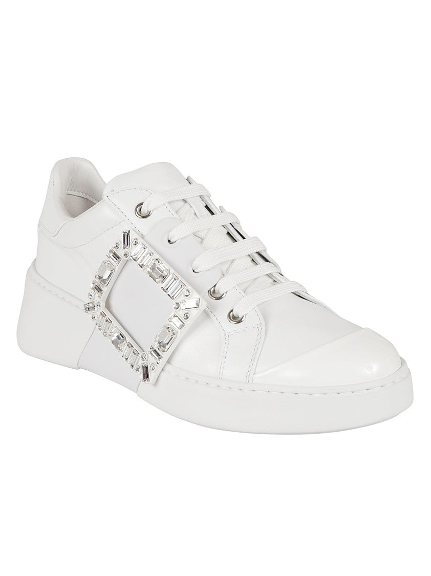 Roger Vivier Low-Top Calfskin Sneakers With Crystal Embellishment