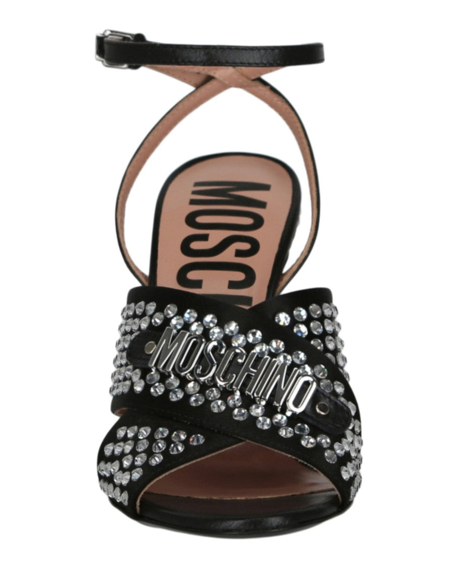 Moschino Satin Crystal Embellished Heel Sandals