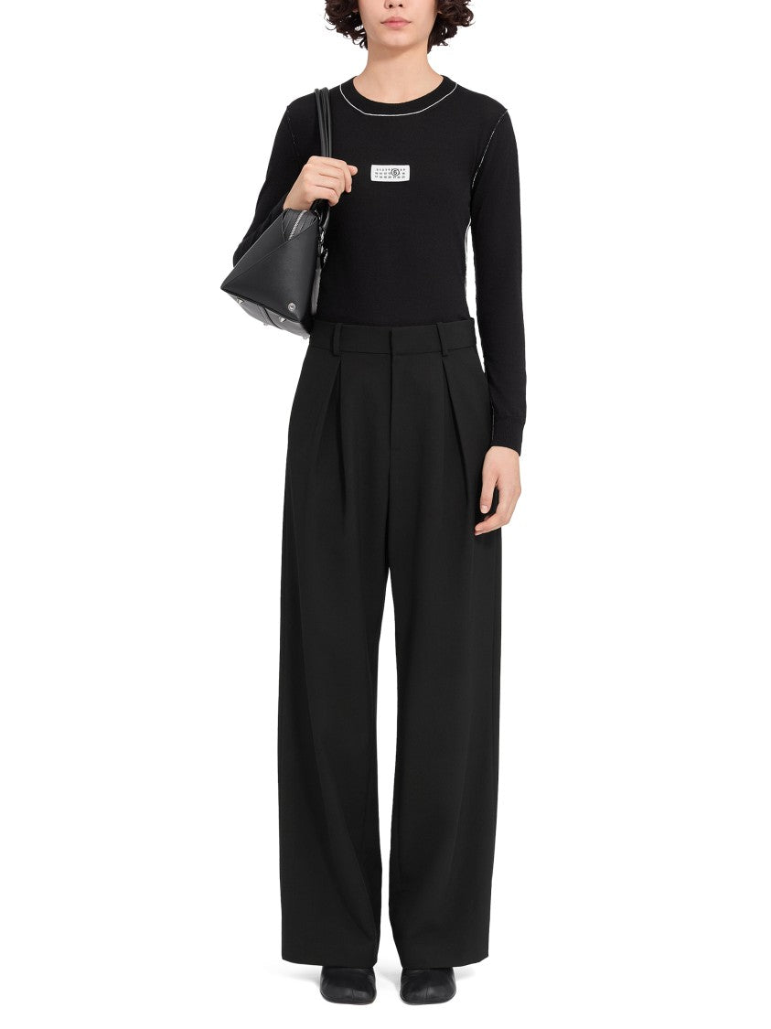 Mm6 By Maison Margiela Wide-Leg Pants With High Waist And Pleated Detail