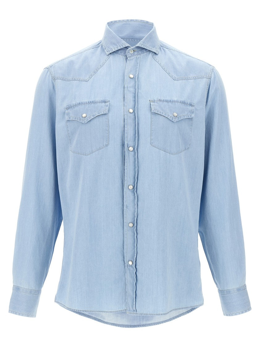 Brunello Cucinelli Light Blue Cotton Denim Shirt