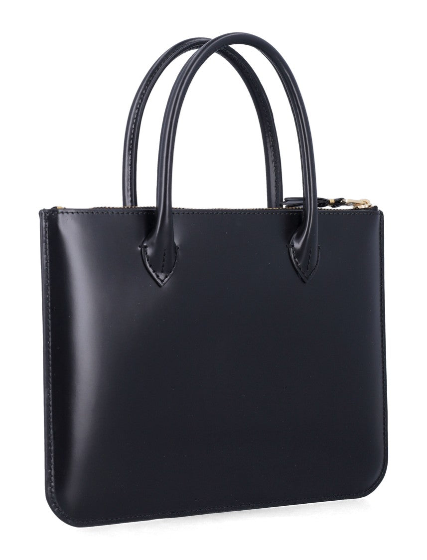 Comme Des Garçons Structured Black Leather Wallet Bag With Dual Handles