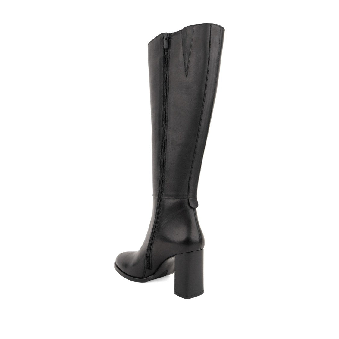 Sergio Moretti Black Polished Leather Side Zipper Block Heel Boots