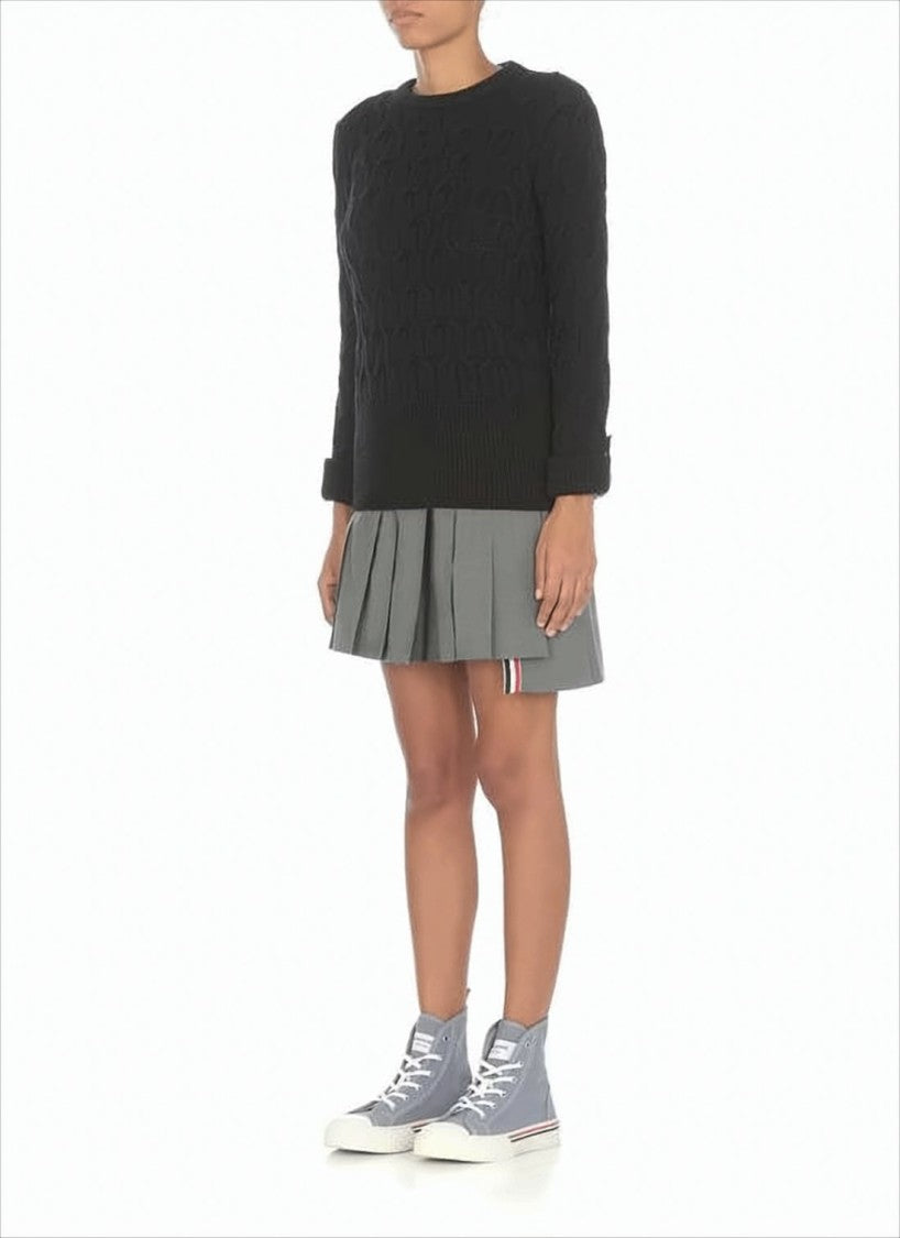 Thom Browne Structured Pleated Wool Mini Skirt With Distinctive Accents